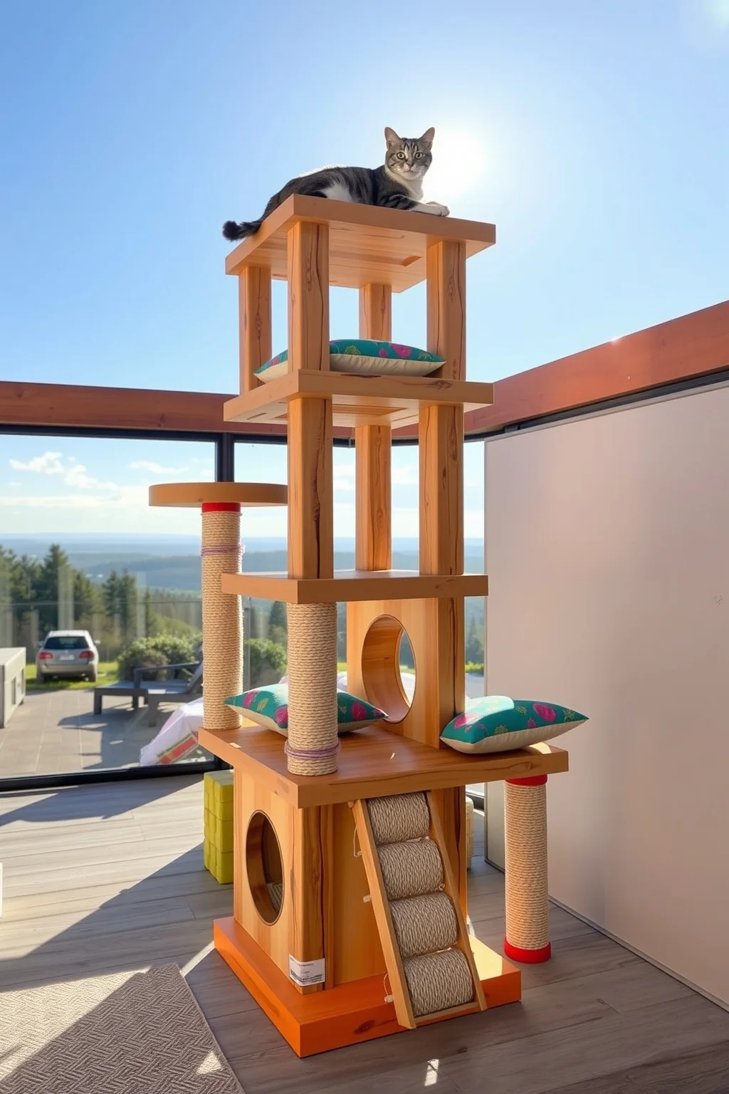 1. Simple Wooden Cat Tower