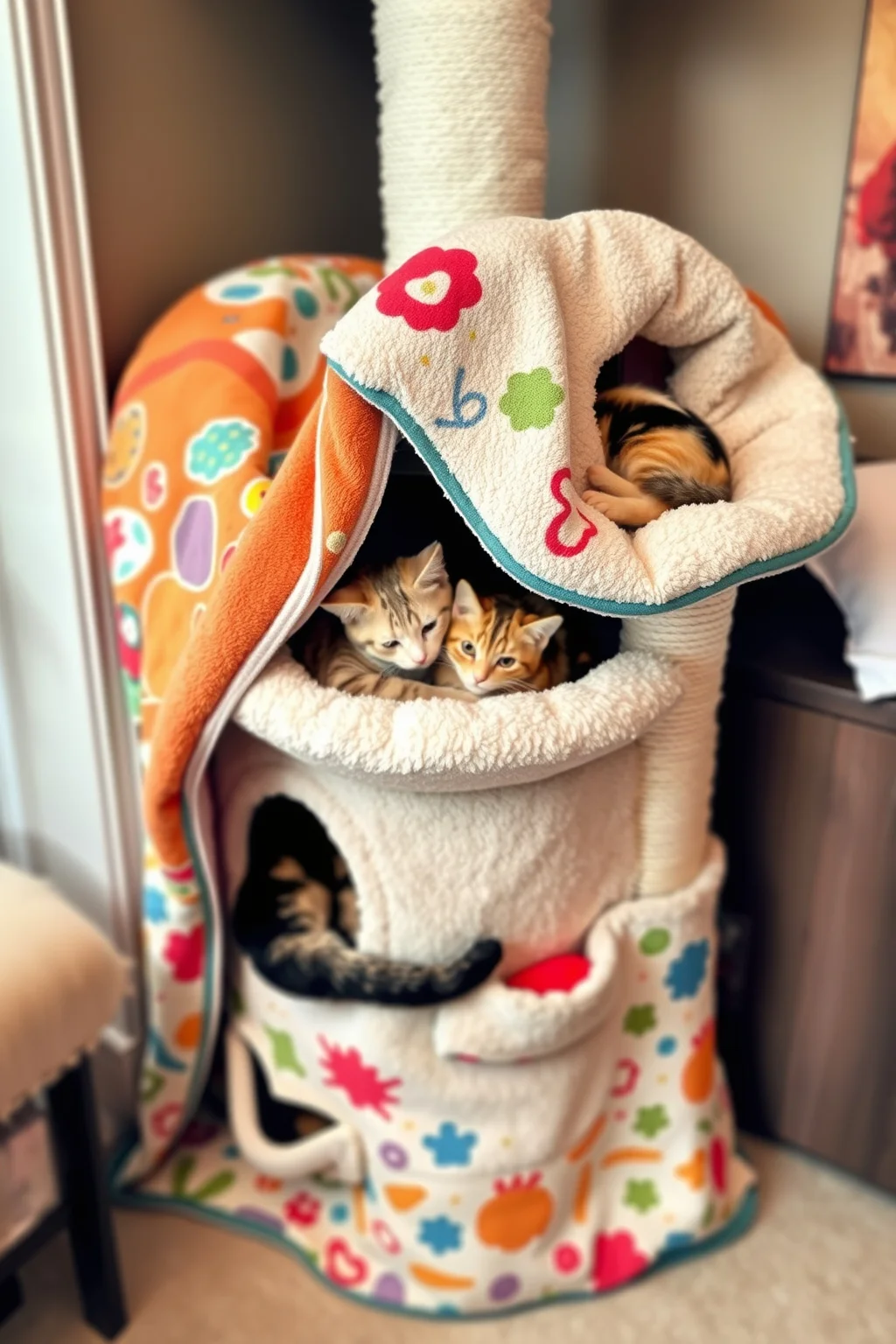 4. Fabric-Covered Cat Tower