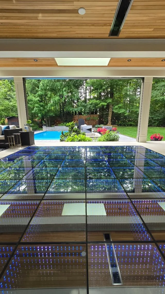 Illuminated LED dance floor glowing at an elegant evening celebration