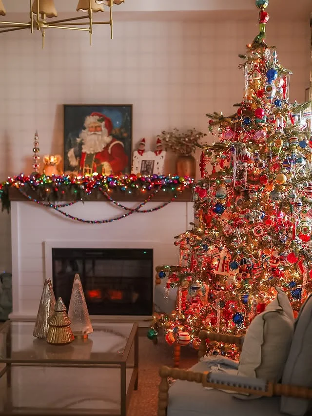 Cozy warm living room styled for a Christmas gathering