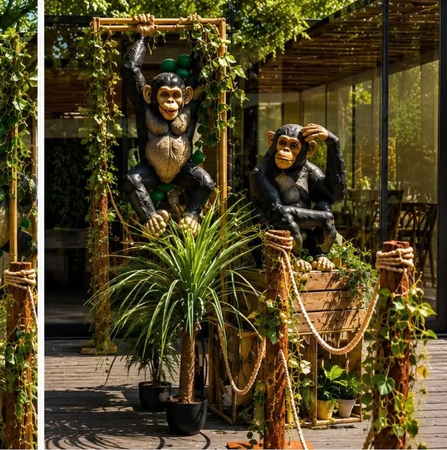 Plush monkey hanging from a decorative swing