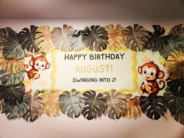 Swinging into two monkey birthday banner