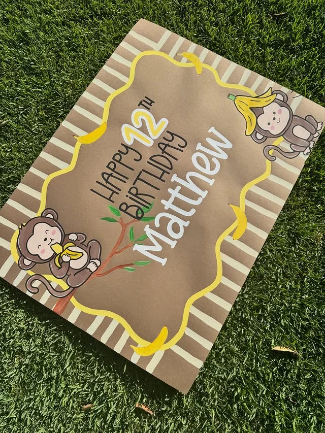 Personalized monkey birthday name sign