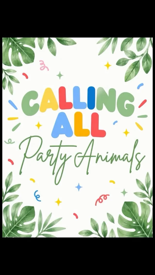 Calling All Party Animals invitation card with leafy border